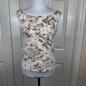 New York & Co Women Top Sz  S Cream Stretch Boatneck Sleeveless Built-In Bra